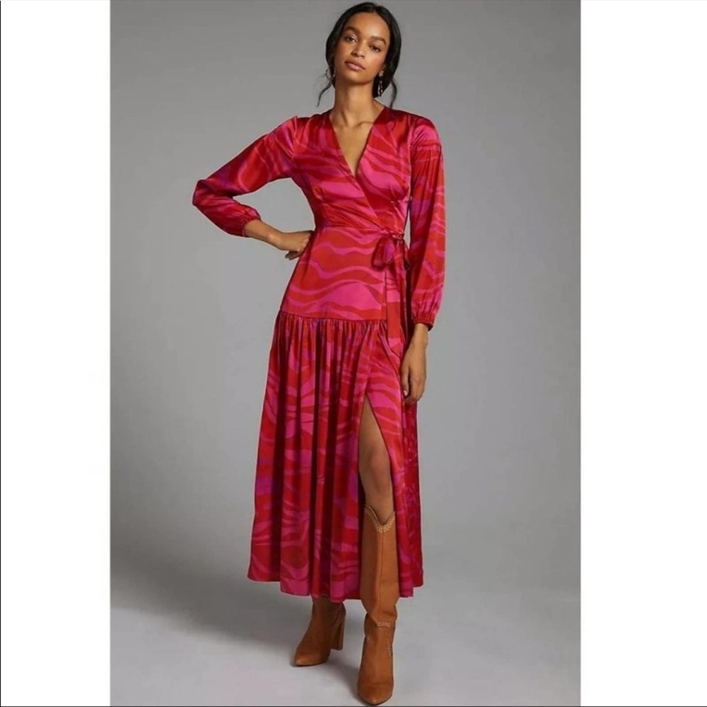 NWT HUTCH Pink Zebra Maxi Wrap Dress Size L